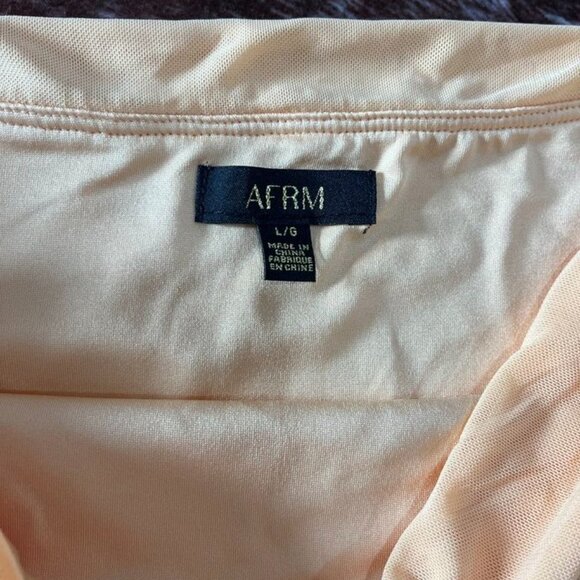 AFRM Off Shoulder Draped Mesh Ruched Thong Bodysuit Peach Apricot L - Picture 5 of 12